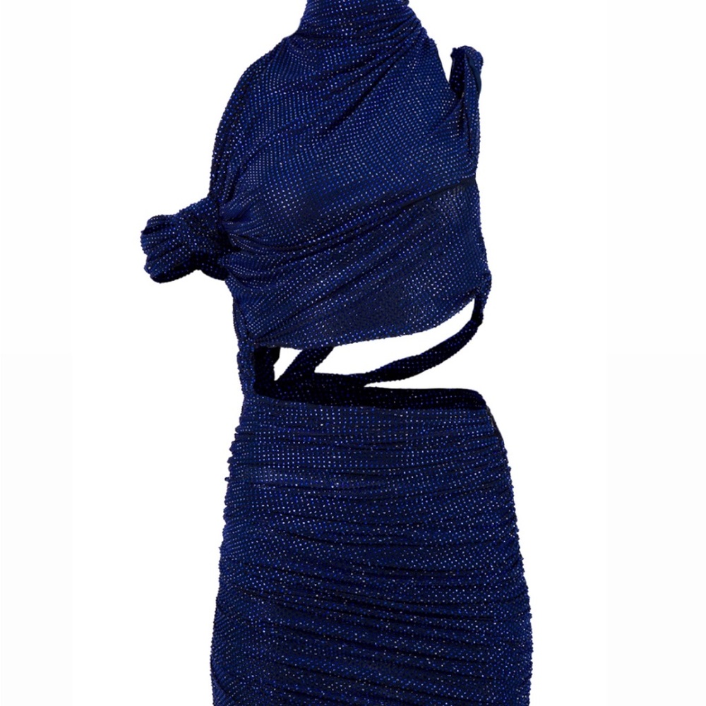 LAQUAN SMITH Royal blue rhinestoned sculpted mock neck dress